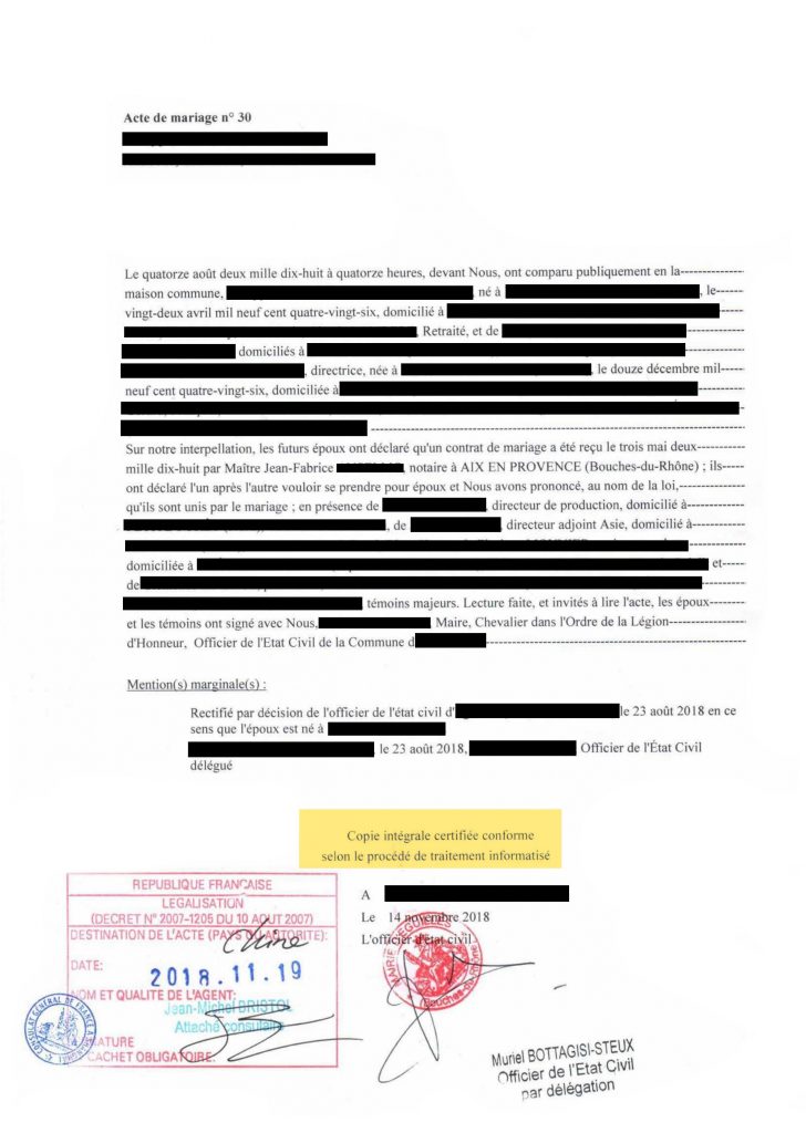 Visa Q1, regroupement familial, certificat de mariage