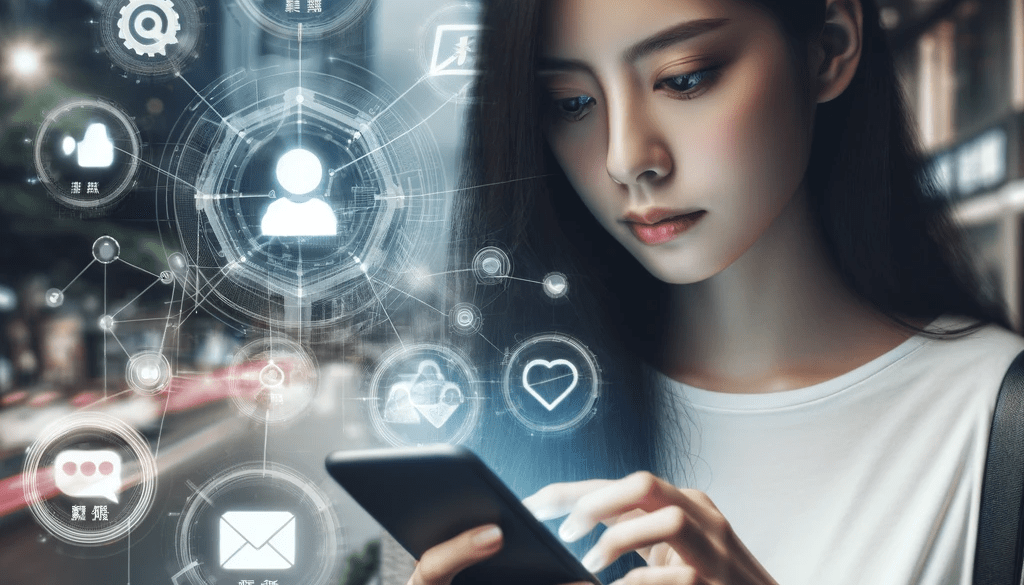 Young Asian Woman watching her smartphone